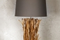 Preview: Design Treibholz Stehlampe AURA - 180cm grau mit Leinen Schirm