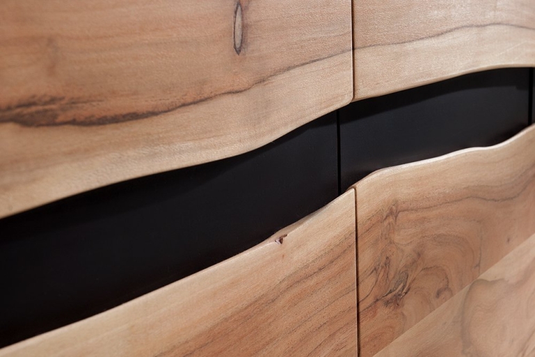 Sideboard AMAZON 150cm Akazie Metall schwarz Baumkante Massivholz