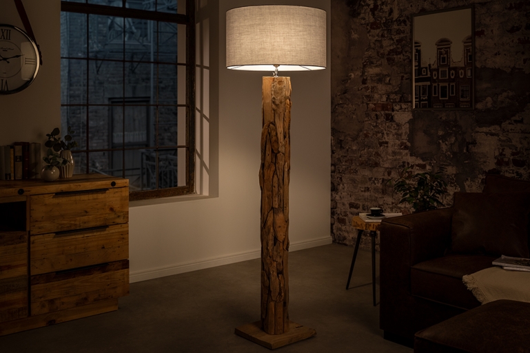Teakholz Stehlampe RIVER 175cm - grau Treibholz Lampe