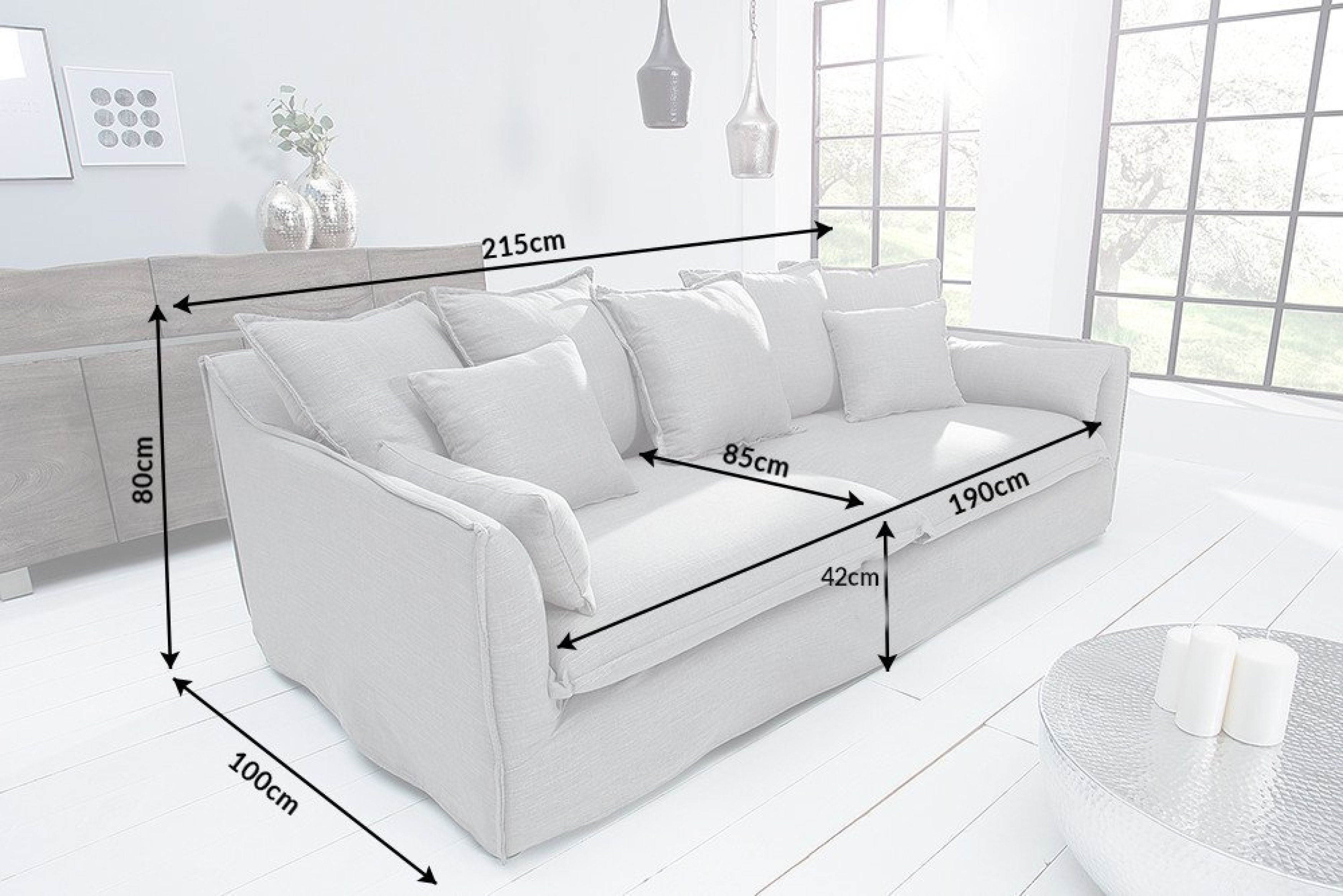 Big 3er Sofa SKY - Leinen grau