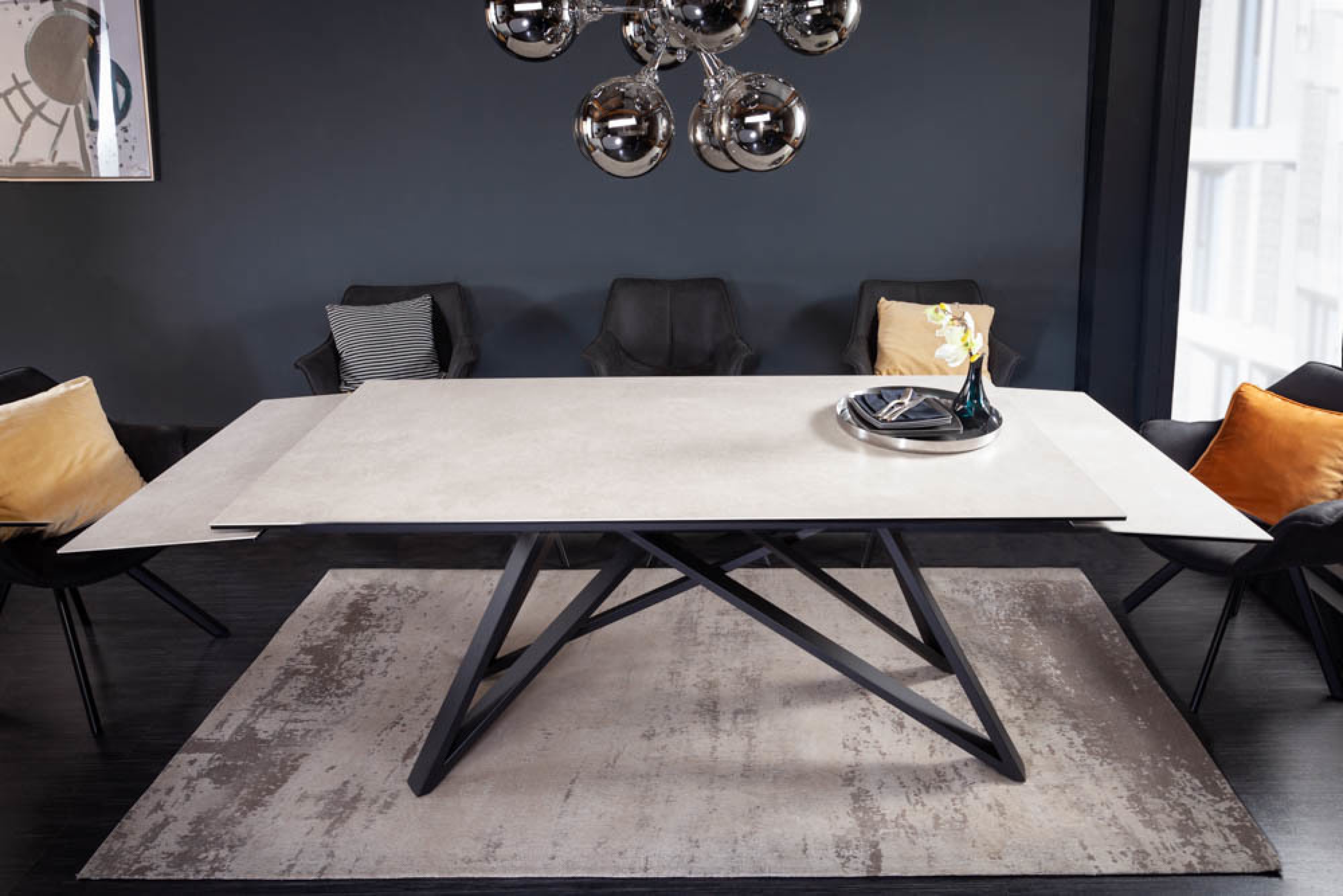 Esstisch 160-200x90cm Küchentisch Säulentisch betonoptik lichtgrau weiß 60468214 